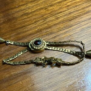 Vintage Gold and Red Gemstone Women’s slide signed bracelet by Goldette